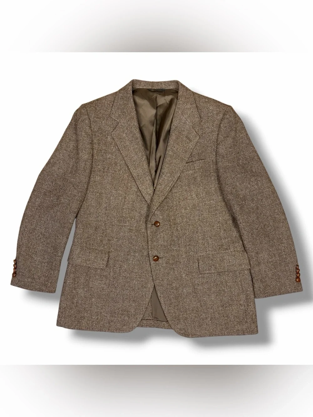 Vintage Harris Tweed Brown Tan Wool Blazer Preppy Ivy Style Classic Sz 46R